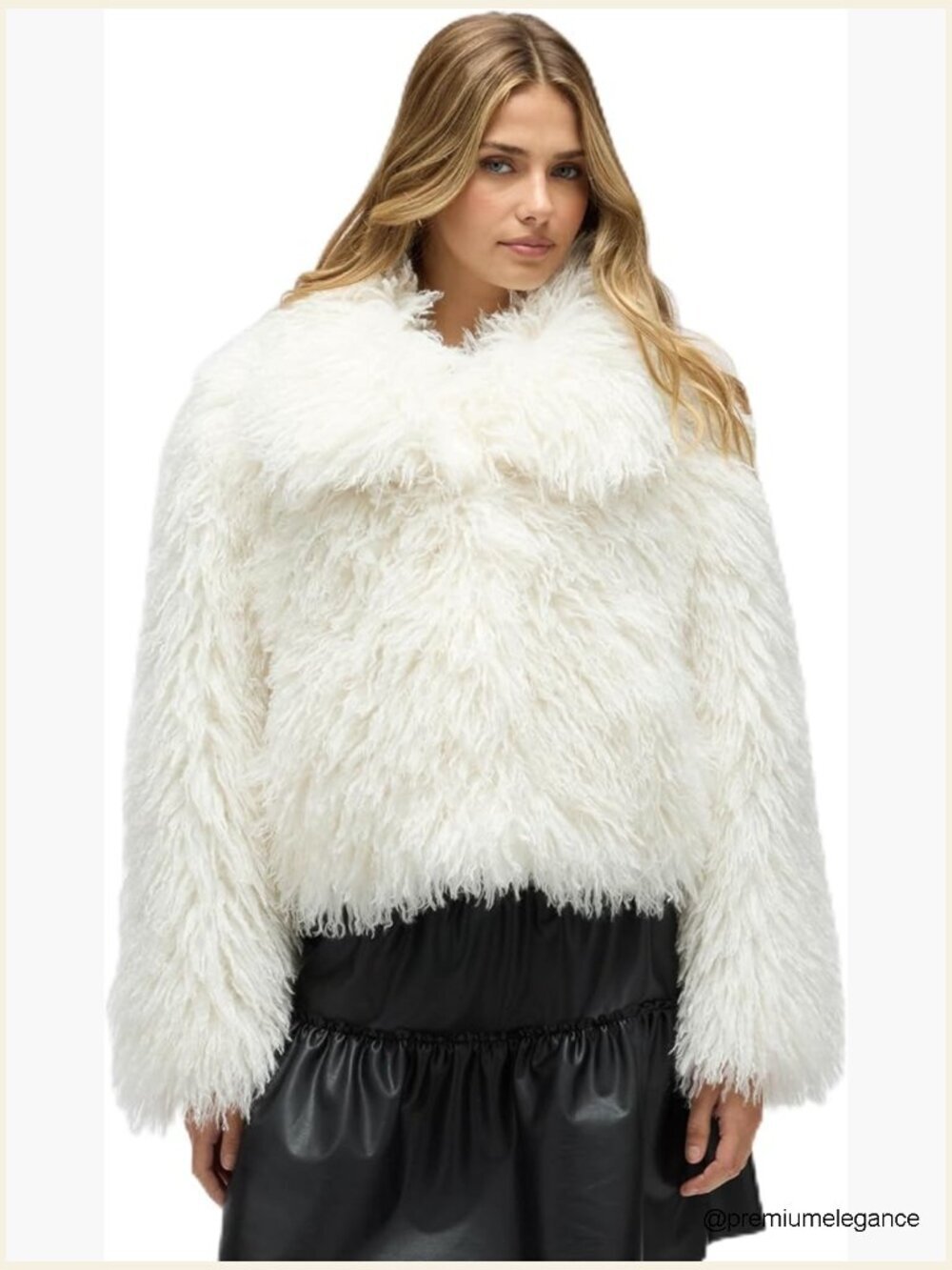 Cropped Faux Fur Jacket with Collar and Pockets